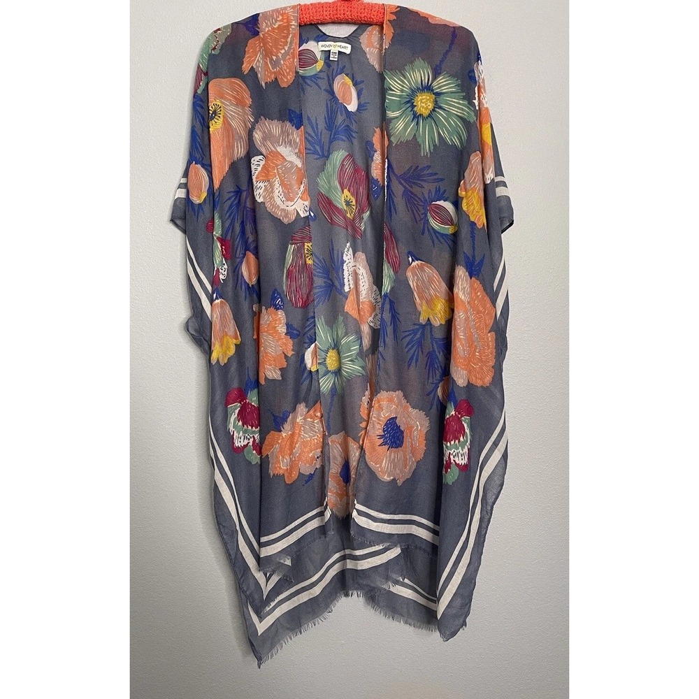 Woven Heart Womens One Size Floral Lightweight Kimono Cover Up Cardigan Sheer